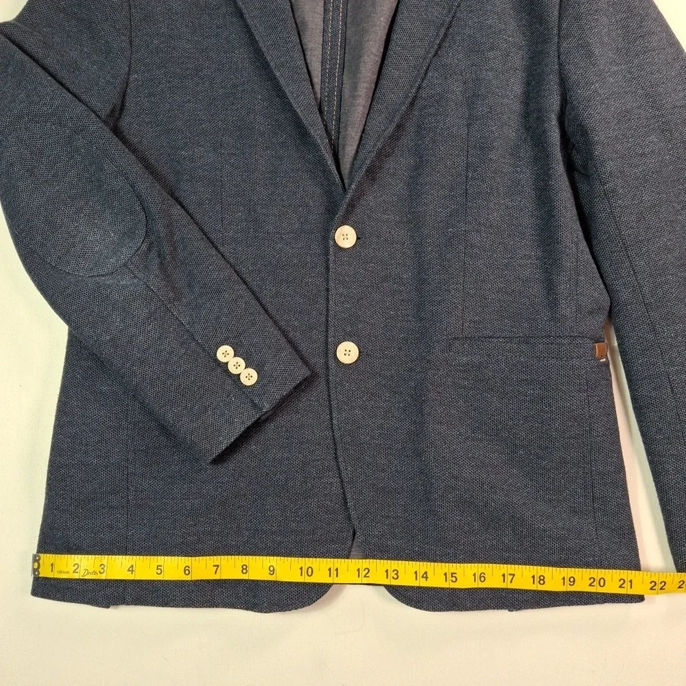 Zara Man Blue Textured Knit Blazer Sport Coat Elbow Patches USA 42 EUR 52